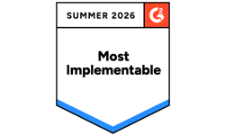 A G2 badge labeled "Most Implementable" for Summer 2026, featuring a white background with a blue border at the bottom.