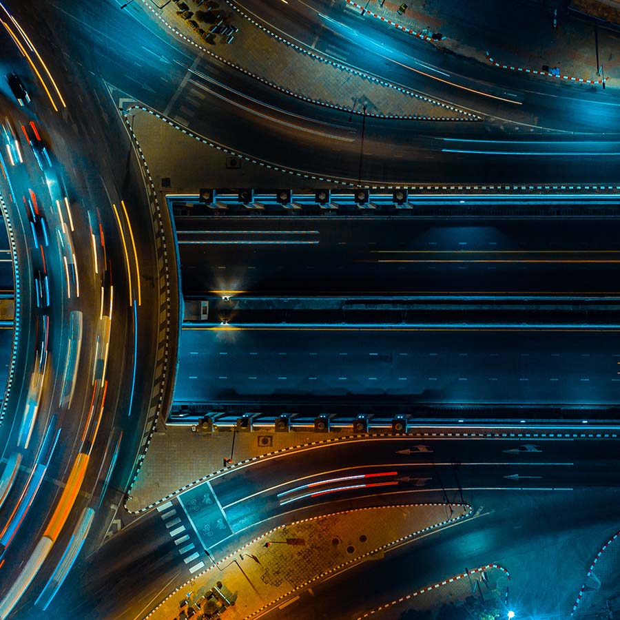 aerial photo of a multi-lane interstate highway