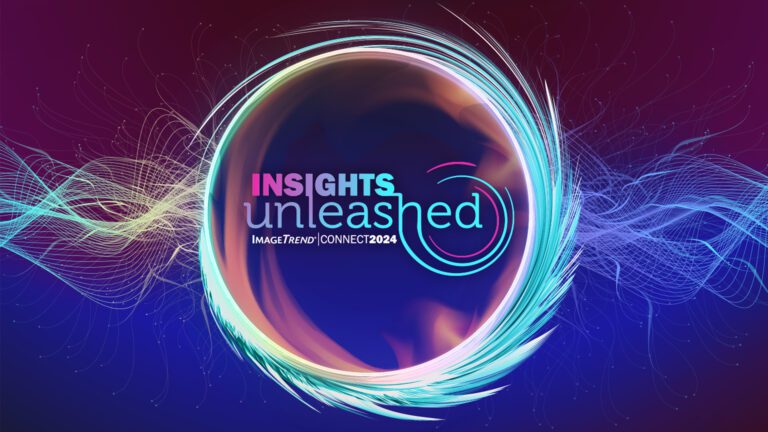 Colorful abstract design with the text "INSIGHTS unleashed IMAGE TREND CONNECT 2024" in the center surrounded by swirling lines and patterns on a dark background.