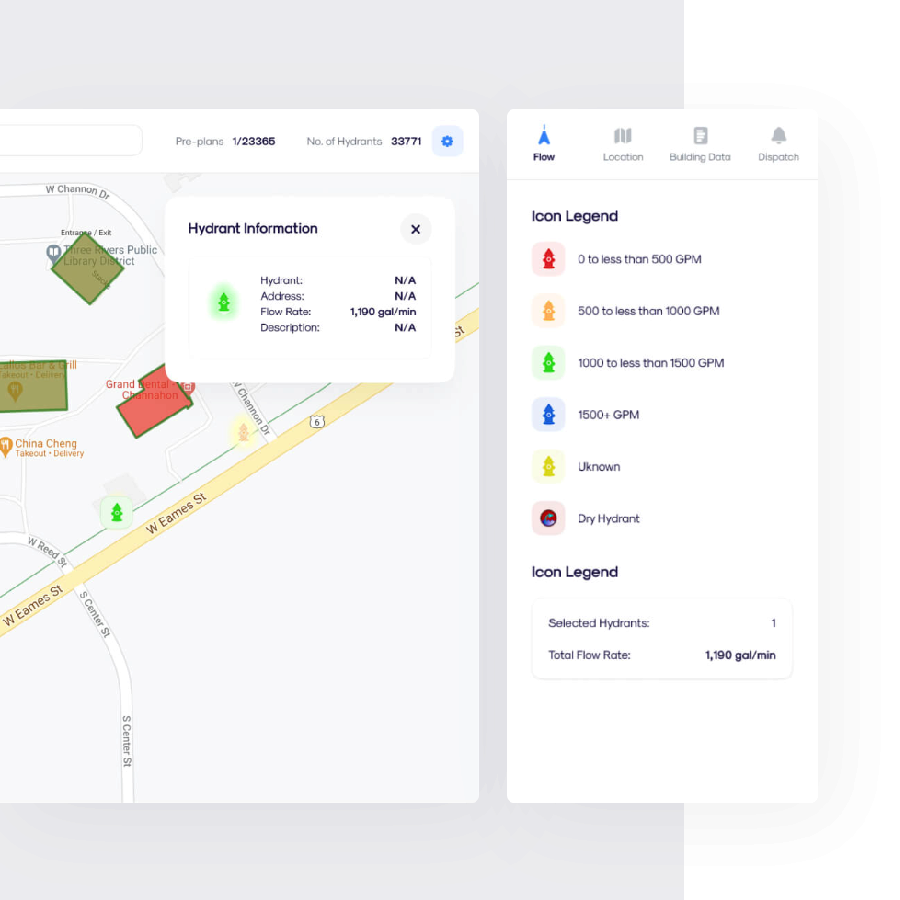 Two screenshots of the FlowMPS app interface