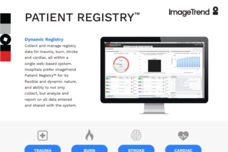 Screenshot of a patient registry software interface displayed on a computer monitor, featuring various graphs and data tables.