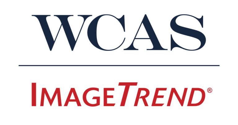 Text logo with "WCAS" in large navy letters above a line, and "ImageTrend" in smaller red letters below.