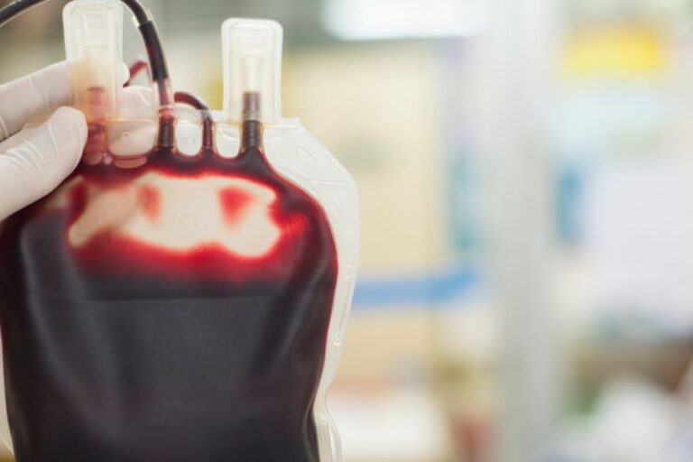 Close up of a blood bag.