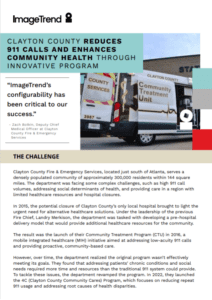Infographic highlighting Clayton County's program to reduce 911 calls and enhance community health, featuring a quote from Zach Bolton and details about the program's impact and challenges.