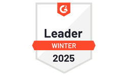 G2 badge displaying "Leader Winter 2025" with a red banner and shield design.