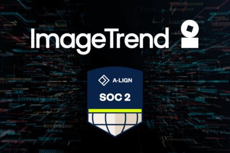 ImageTrend logo above a shield badge labeled "A-LIGN SOC 2" on a digital, tech-themed background.
