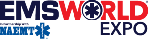 EMS World Expo logo with a star of life icon, and text indicating partnership with NAEMT, featuring NAEMT’s logo.