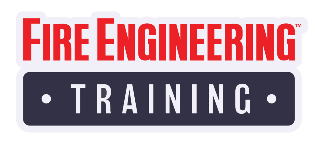 Logo with “Fire Engineering” in red uppercase letters above a black rectangle containing the word “Training” in white uppercase letters, separated by two white dots.
