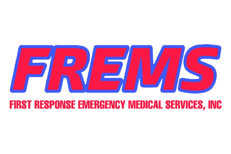 Logo with large red-blue text reading “FREMS” and smaller red text below stating “First Response Emergency Medical Services, Inc.” on a white background.
