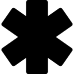 A solid black six-pointed asterisk symbol on a white background.
