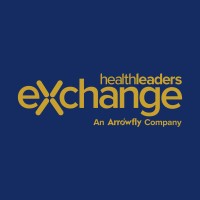 HealthLeaders Exchange logo in yellow text on a blue background, with the tagline ‘An Arrowfly Company’ underneath.