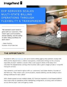 A business case study document features a quote from a company founder, a headline about scaling billing operations, and a summary of the opportunity and company background.