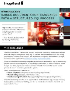 A flyer describes Whitehall EMS’s new structured CQI process for better documentation, quoting David McBride, and listing objectives like accurate reporting and enhanced feedback.